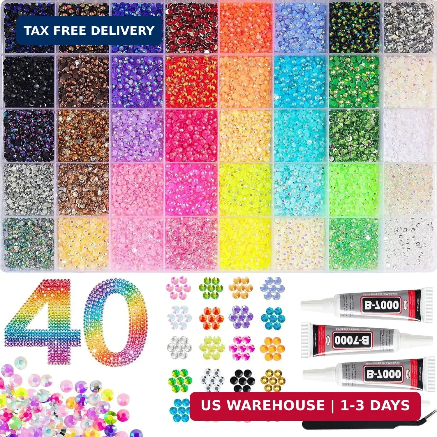 50000Pcs Jelly Rhinestones for Bedazzling 3mm, 40 Colors Resin Bedazzler Kit for