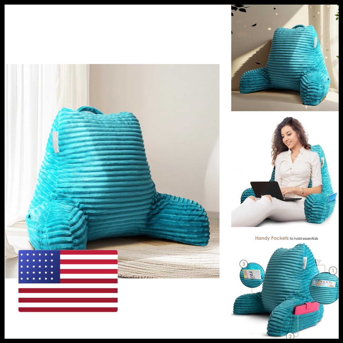Hearth & Harbor Reading Pillow Bed Adult Back Pillow Sitting In Bed, Standard