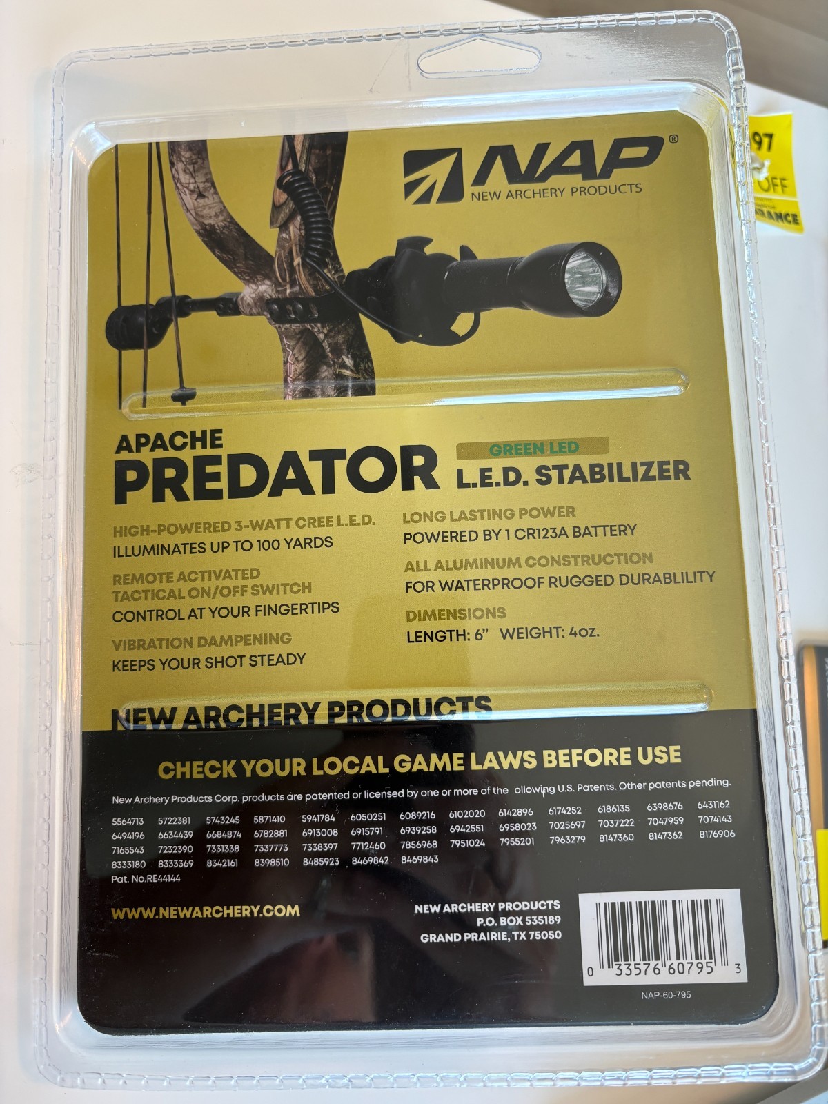 NAP Apache Predator Hog Hunting Stabilizer Green LED Light with Pressure Switch