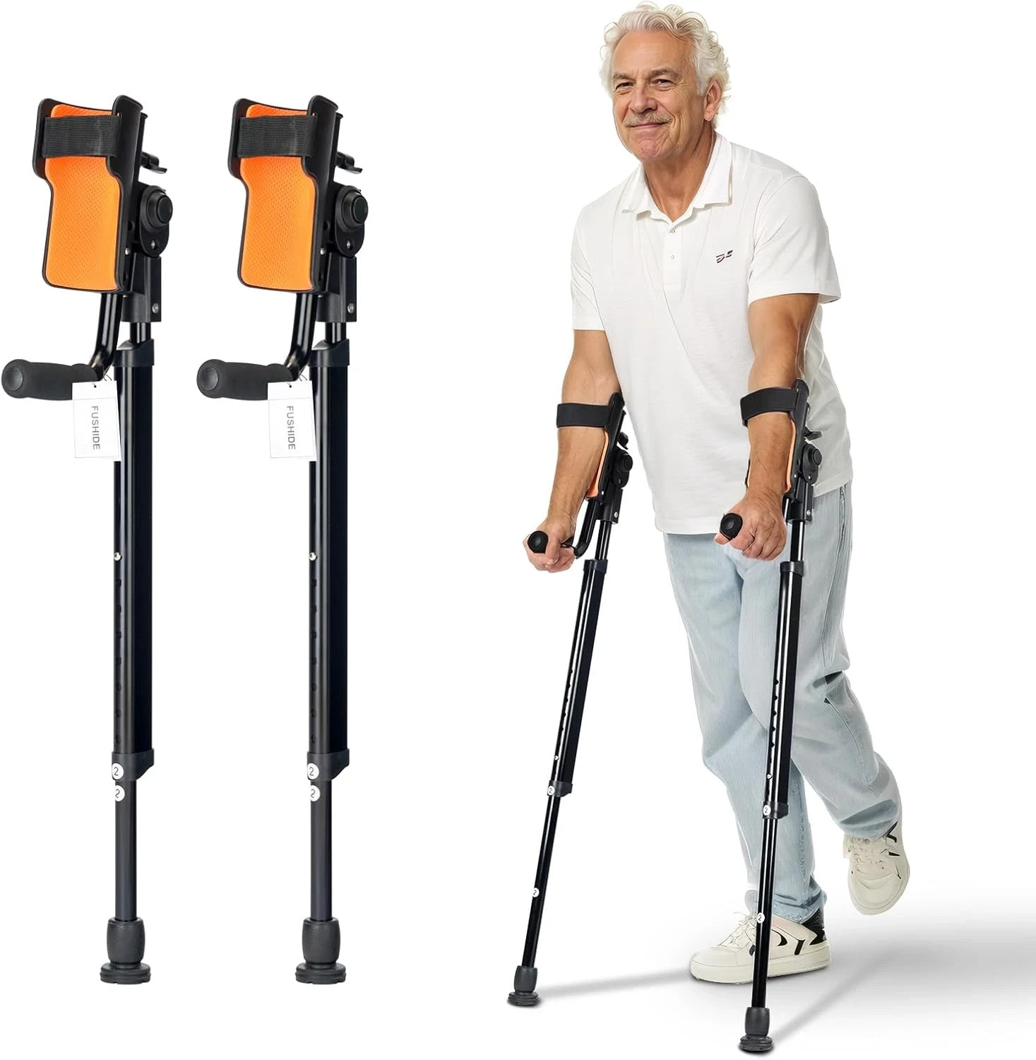 Adjustable Forearm Crutches for Adults – 10-Level Height Ergonomic Arm Crutches,