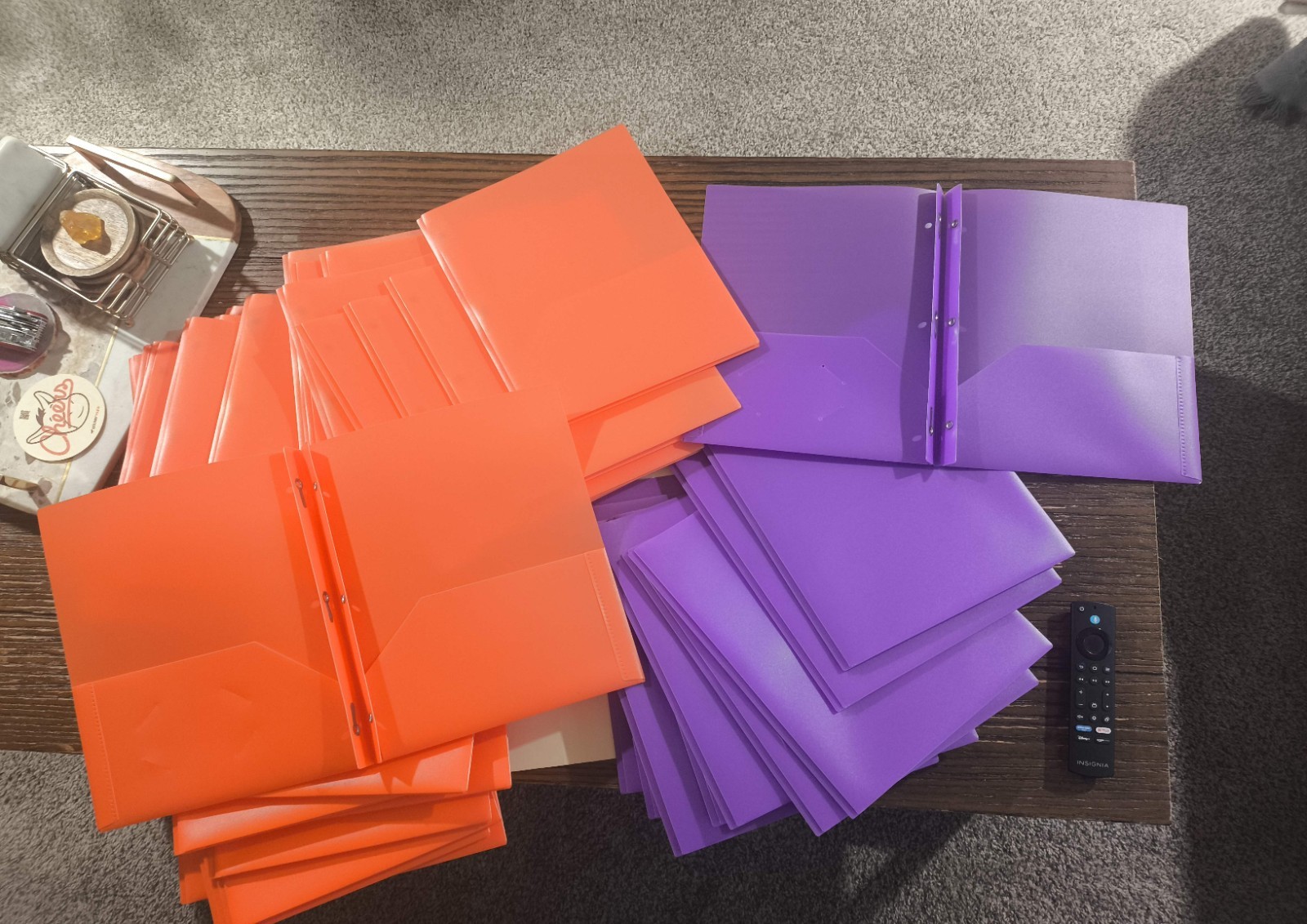 45 Office Depot Folders (34 Orange + 11 Purple)