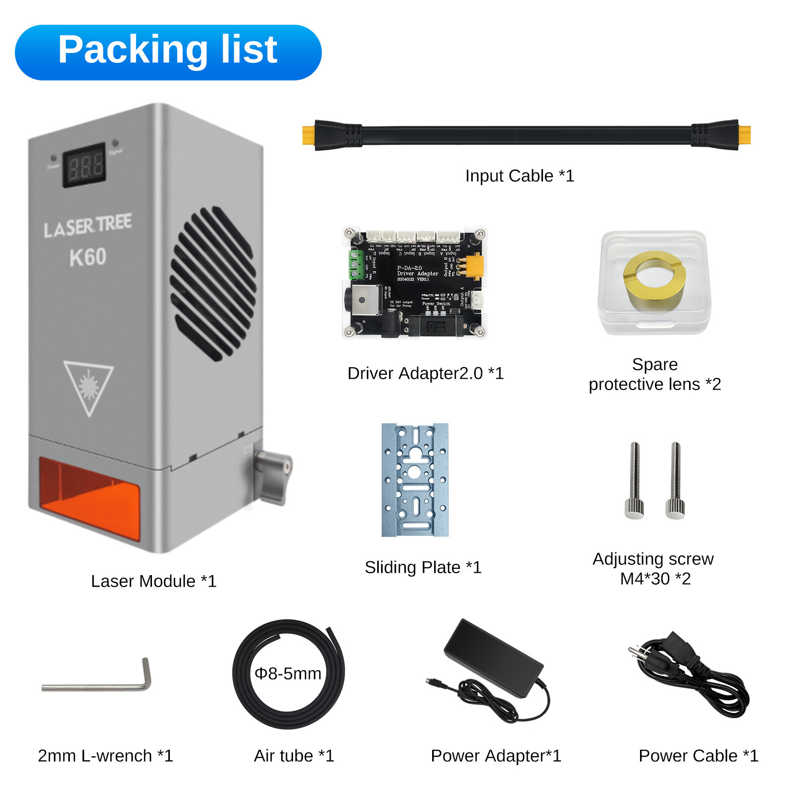 LASERTREE K60 60W Optical Power with Laser Head for Engraver Cutting