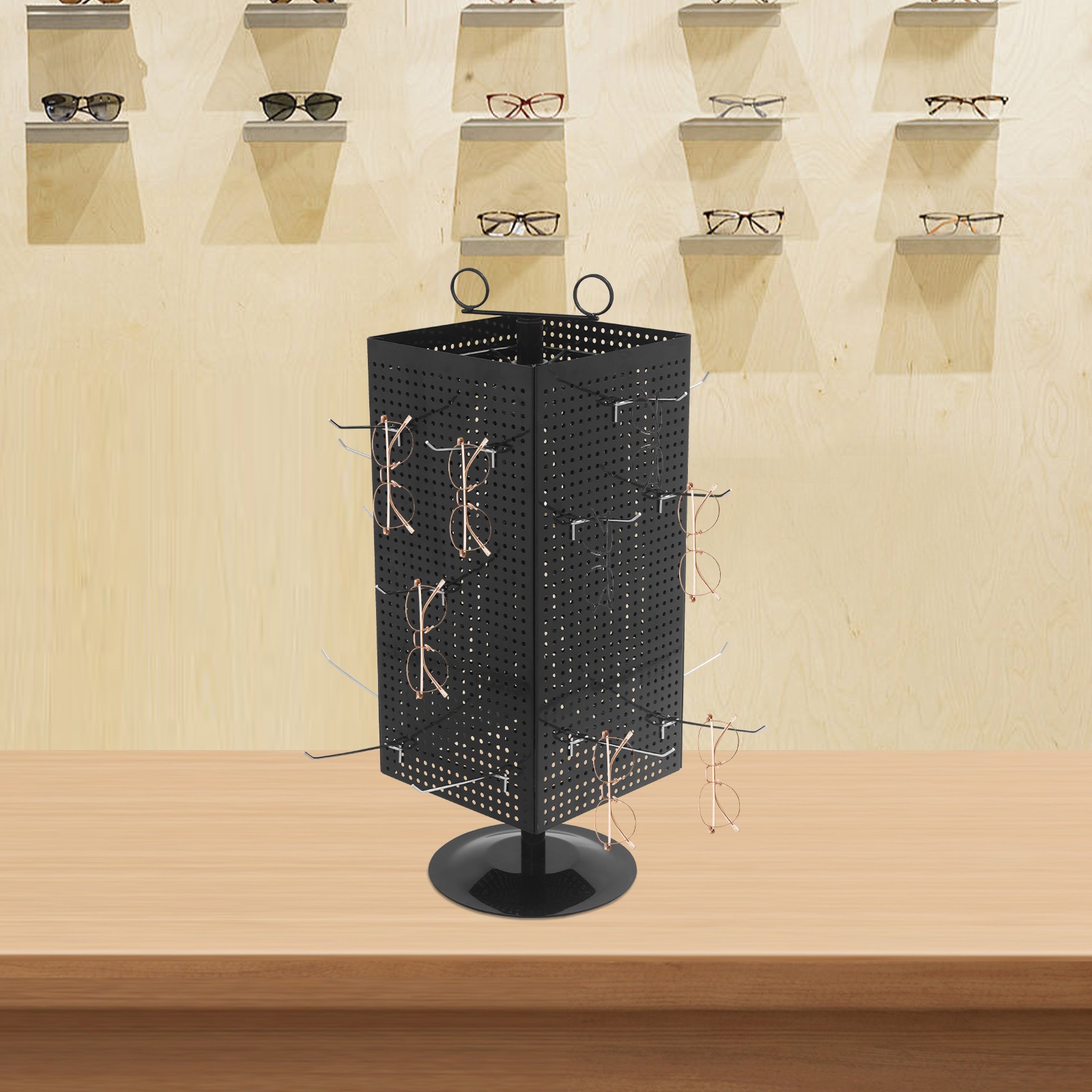 20 Hook Rotating Pegboard Display Stand 4-Sided Metal Spinner Rack Retail