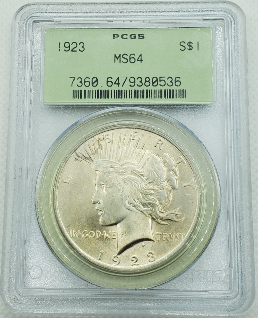 1923 Peace Silver Dollar PCGS MS64 OGH