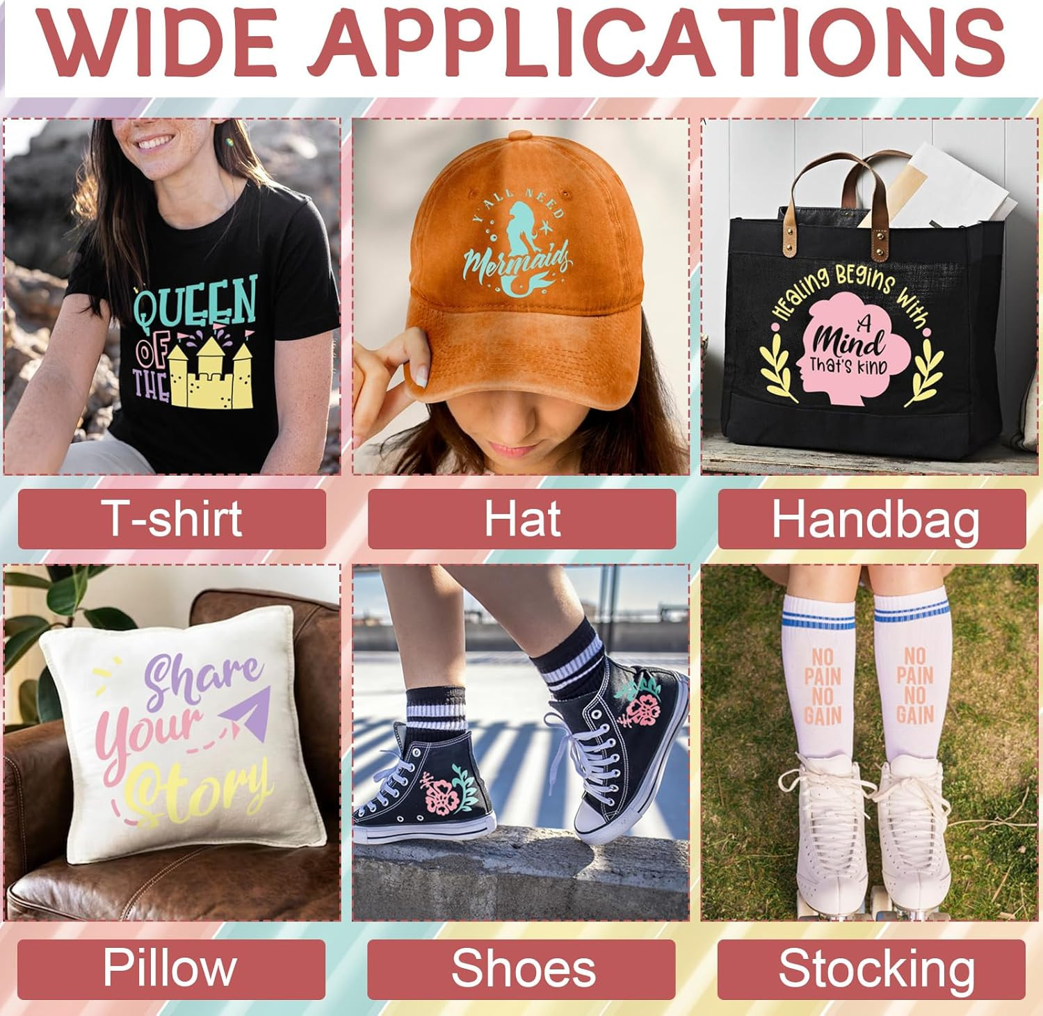 Pastel Iron on Vinyl Boho Heat Transfer Vinyl Bundle 12 X 10 In, 8 Assorted Past