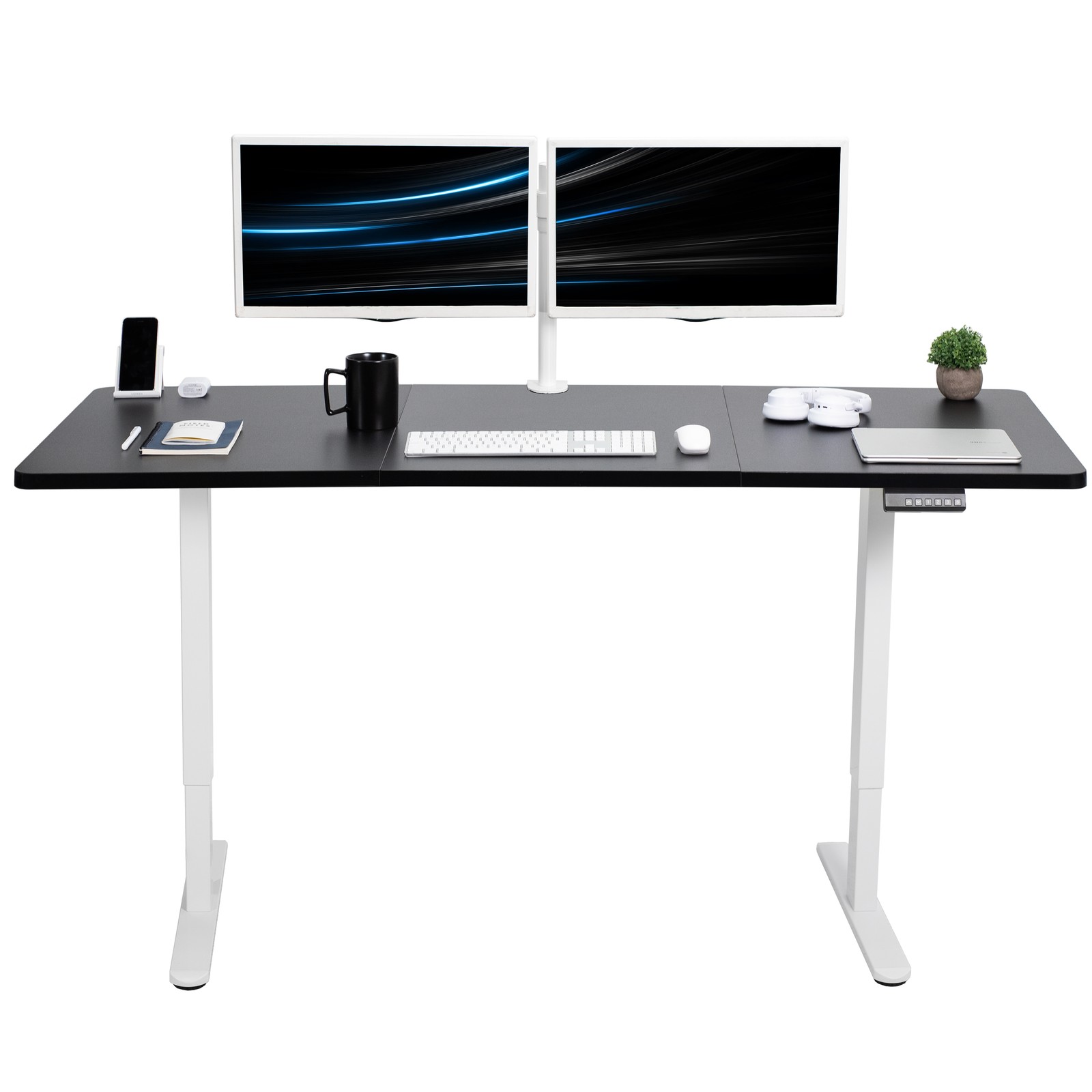VIVO Electric Dual Motor 71” x 30” Standing Desk, Black Top, White Frame