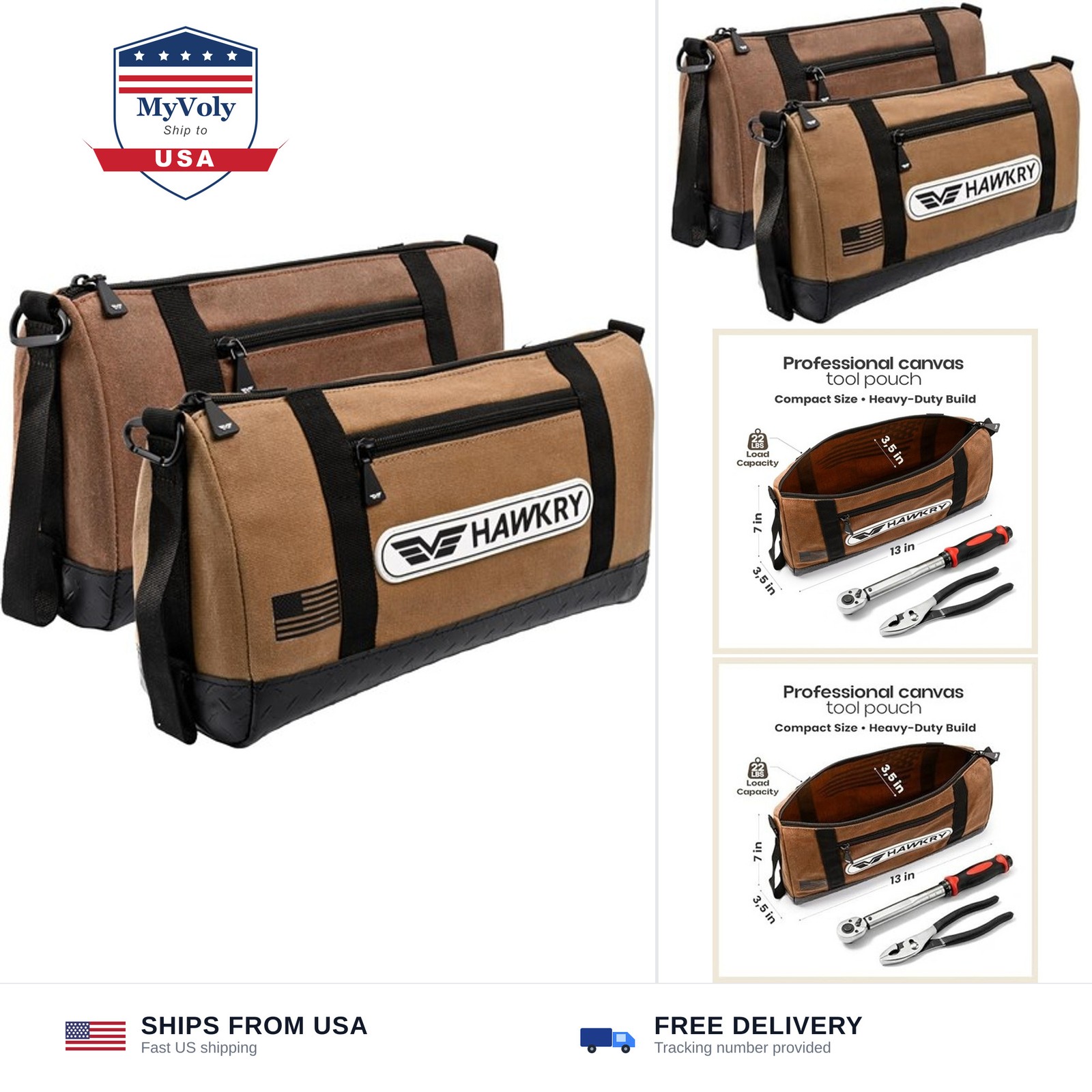 HAWKRY Heavy Duty Canvas Tool Bag Set of 2 – Waterproof Canvas Zipper Pouch, ...