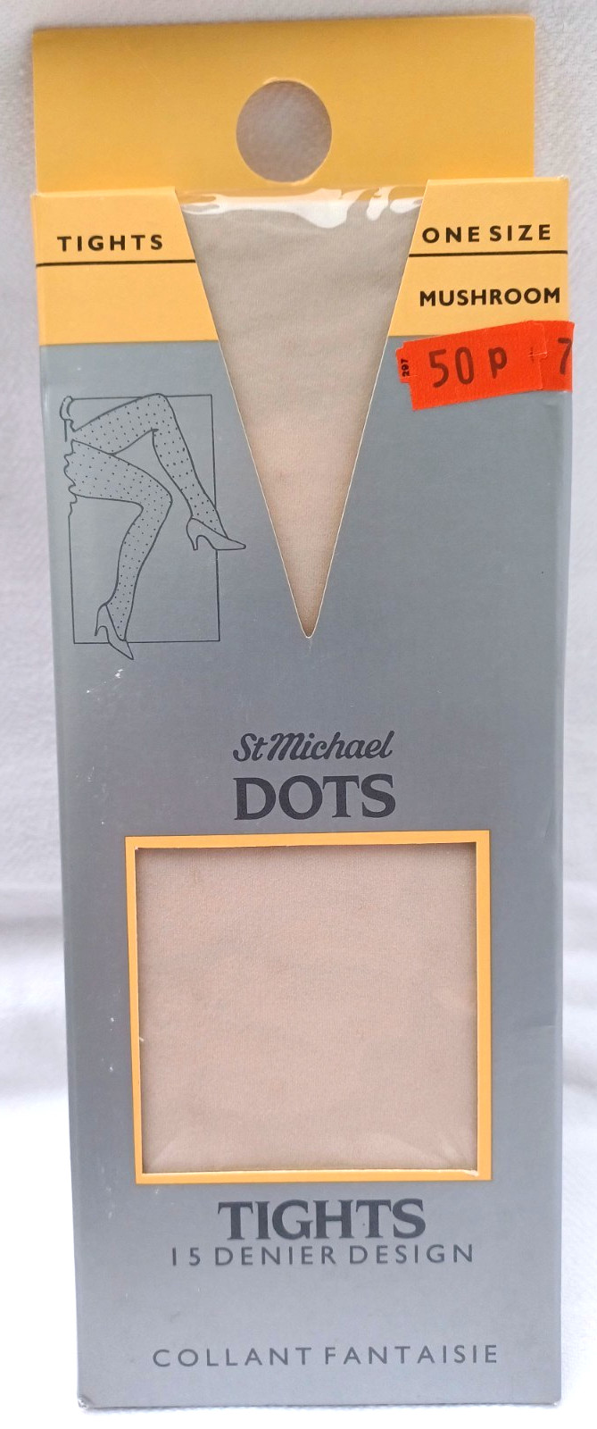 St Michael M & S 1986/87 Vintage 15 Denier Dots Pattern Mushroom Tights 34"-40"H