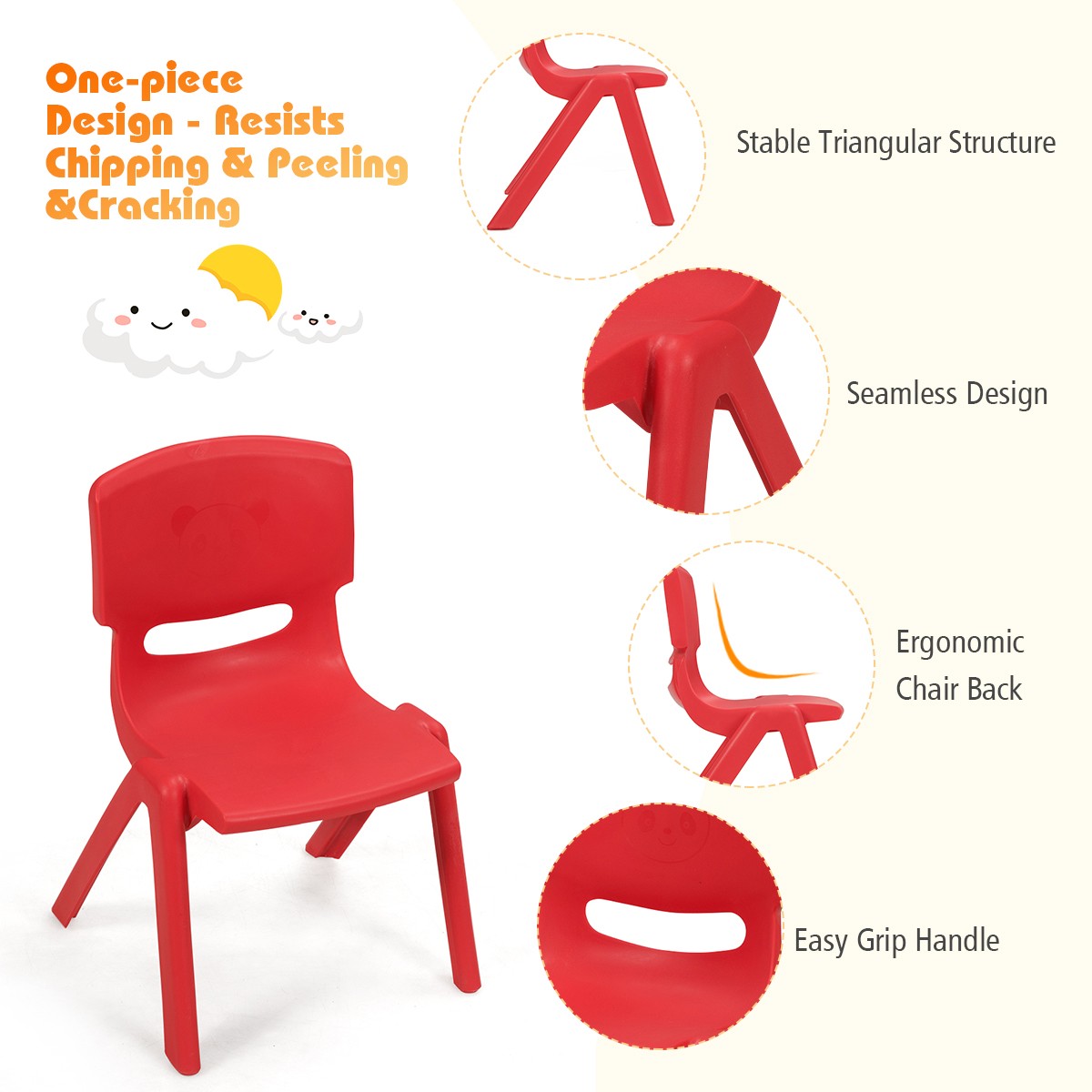 6-pack Kids Plastic Stackable Classroom Chairs Indoor/Outdoor Kindergarten Red