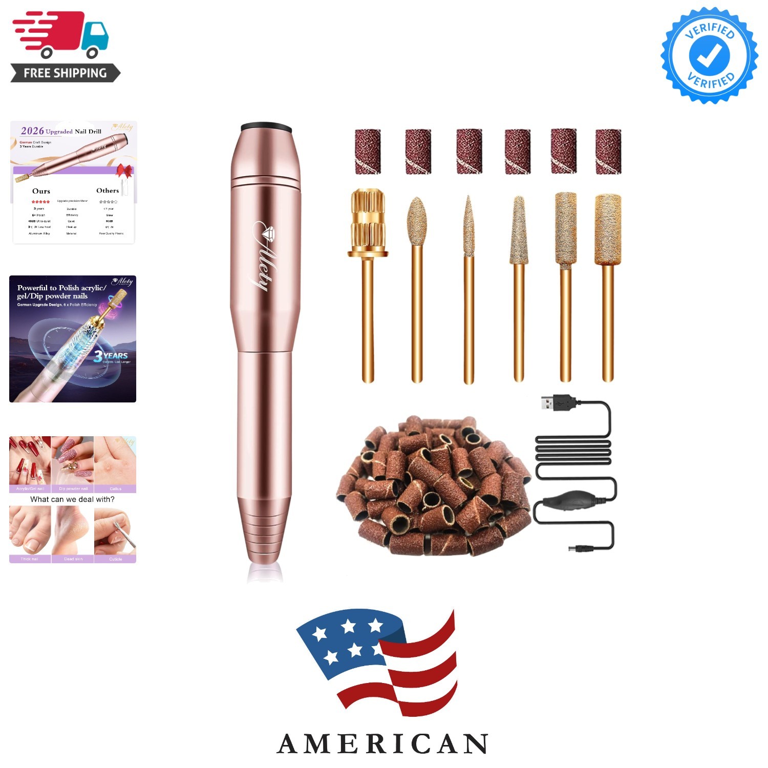 Electric Nail Drill Kit - Portable File for Acrylic Gel Nails, Professional M...