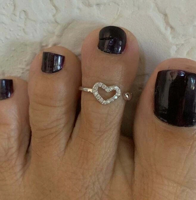 New Year Gift for Womens 0.45cts Moissanite Heart Adjustable Toe Ring Silver