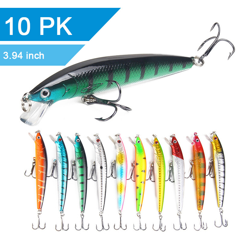 10PCS Fishing Lures Minnow baits Crankbaits Jerkbait Lot Hooks Baits Bass Tackle