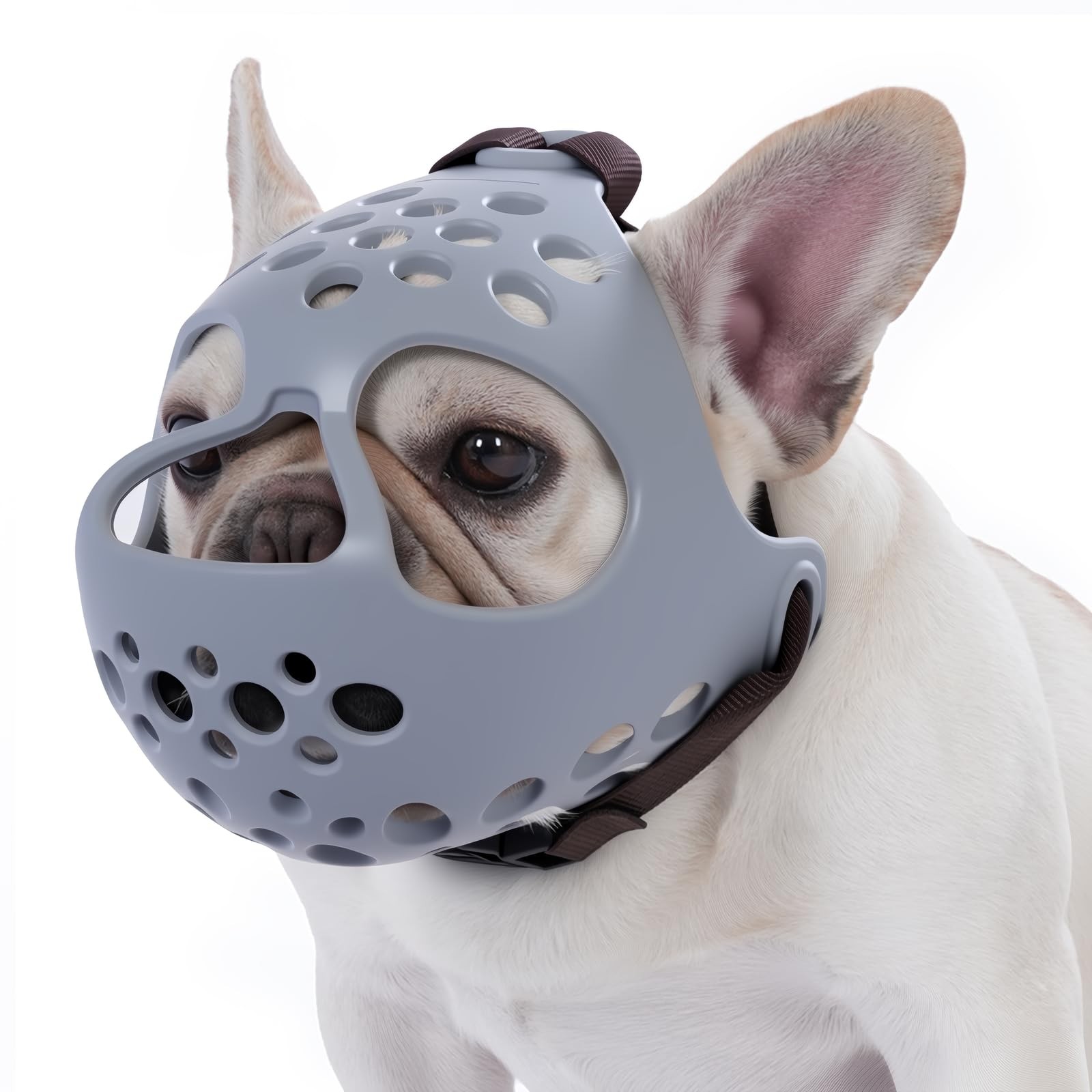 Short Snout Dog Muzzle French Bulldogs Pugs Soft Breathable AntiBite Grey M