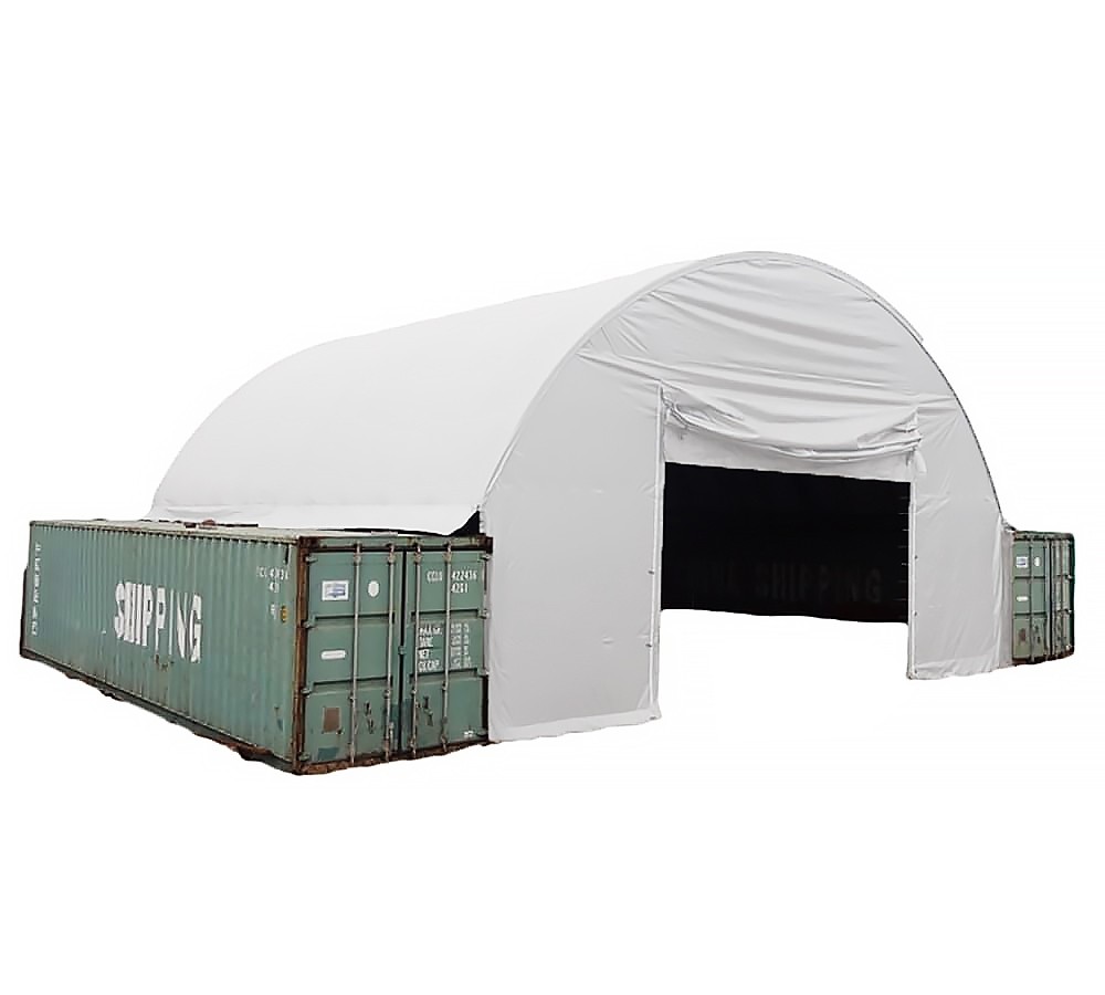 White 21 Oz PVC End Wall 26' Wide w/ Door for Shipping Container Canopy Shelter