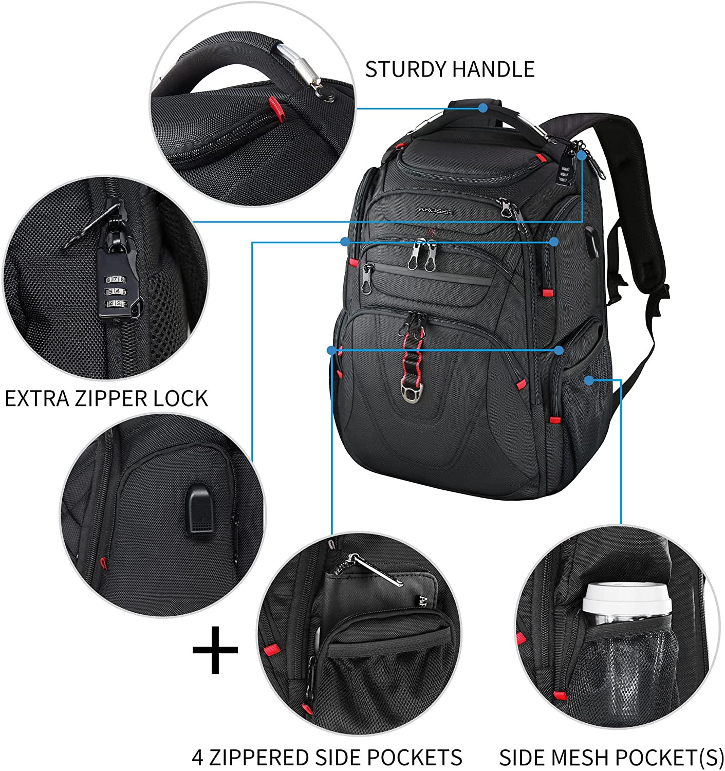 TSA Friendly Travel Laptop Backpack 17.3 Inch XL Computer Backpack Water-Repelle