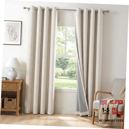 Faux Linen Blackout Curtains for Bedroom 50"W x 84"L (Pack of 2) Alba | Beige