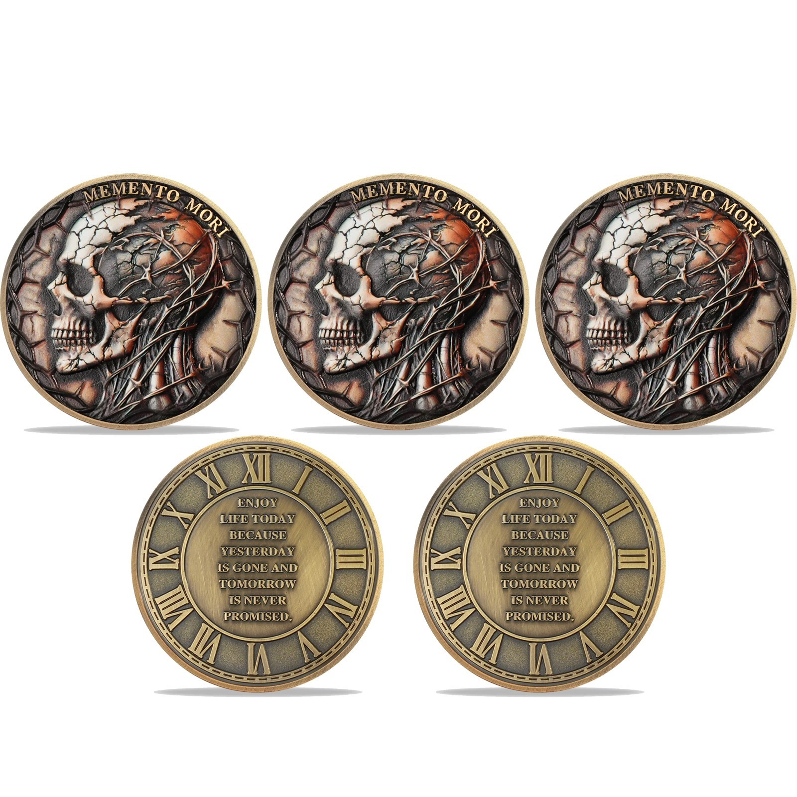5pcs Memento Mori Coin Medallion Thorn Skull Stoic Challenge Coin Gifts For Men