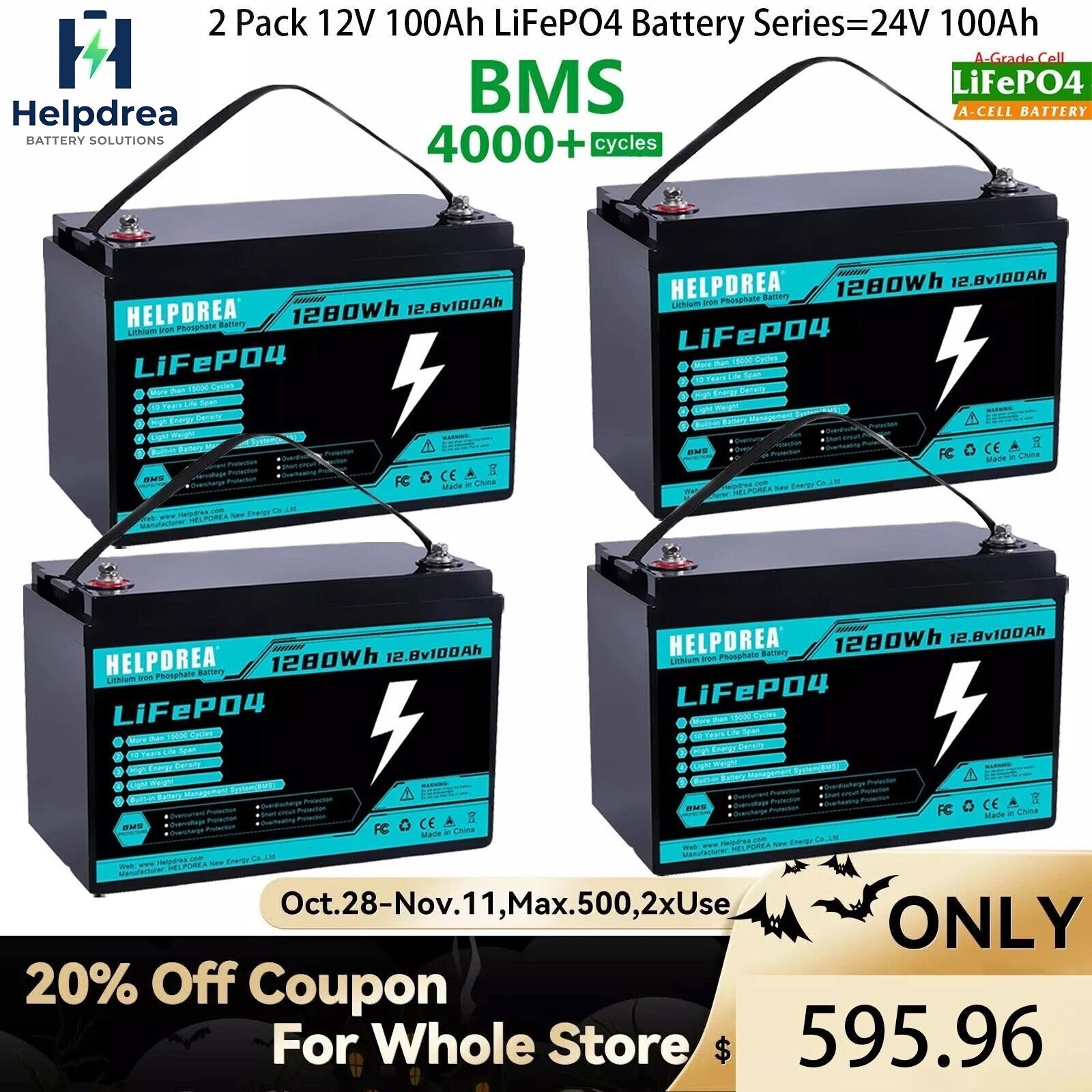 48V 100Ah Lithium Golf Cart Battery LiFePO4 Deep Cycle 4 Group 12V 100Ah