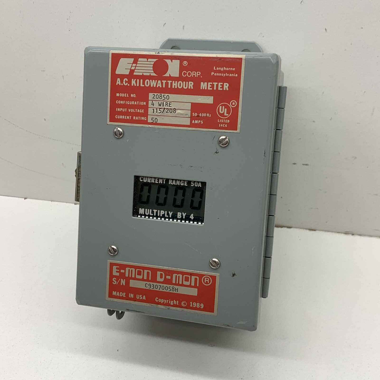 E-Mon 20850 AC Kilowatthour Meter 50A 115/208V 4-Wire Missing Split Core Sensors