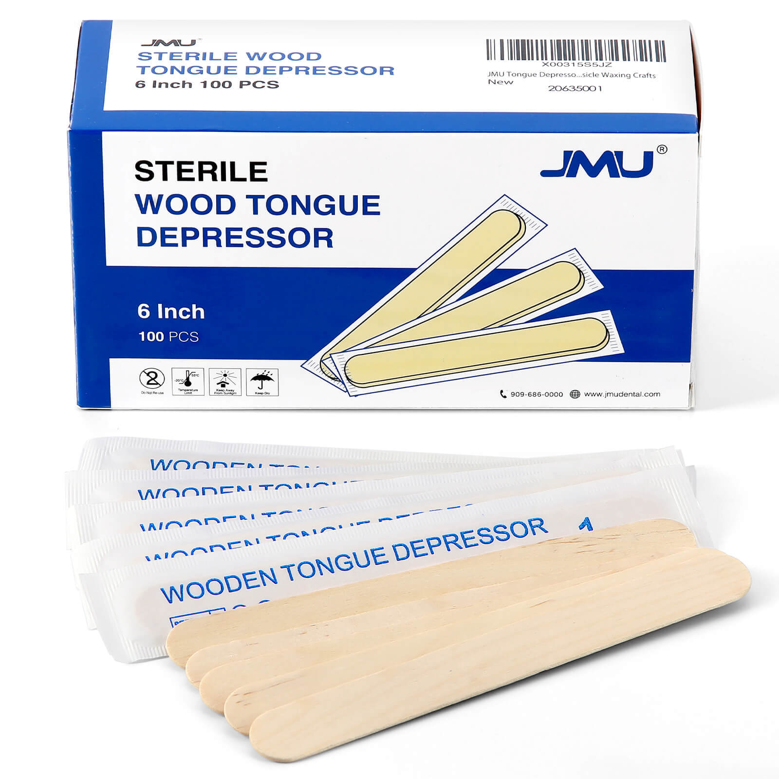 JMU Sterile Wooden Tongue Depressor 6'' Waxing Spatula Stick Craft(Choosing Qty)