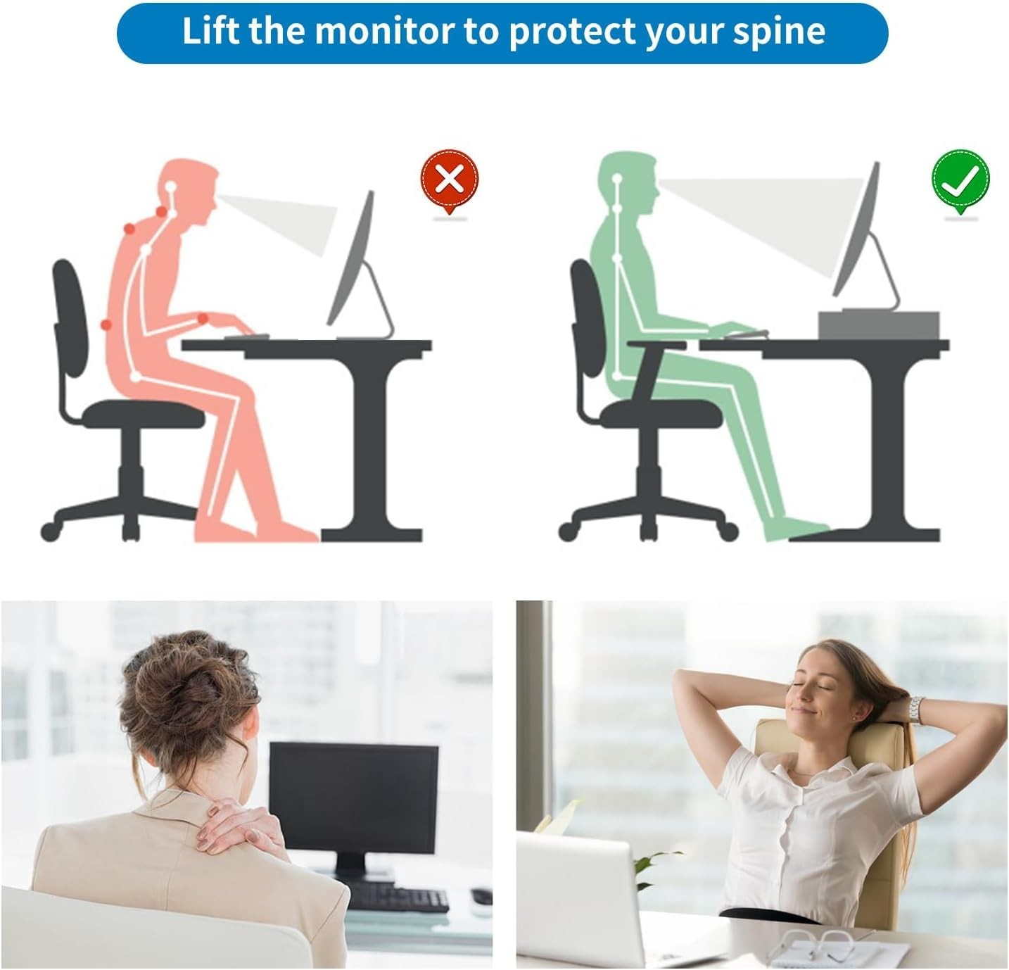 Monitor Stand Riser with Drawer - Desk Organizer for Office & Classroom