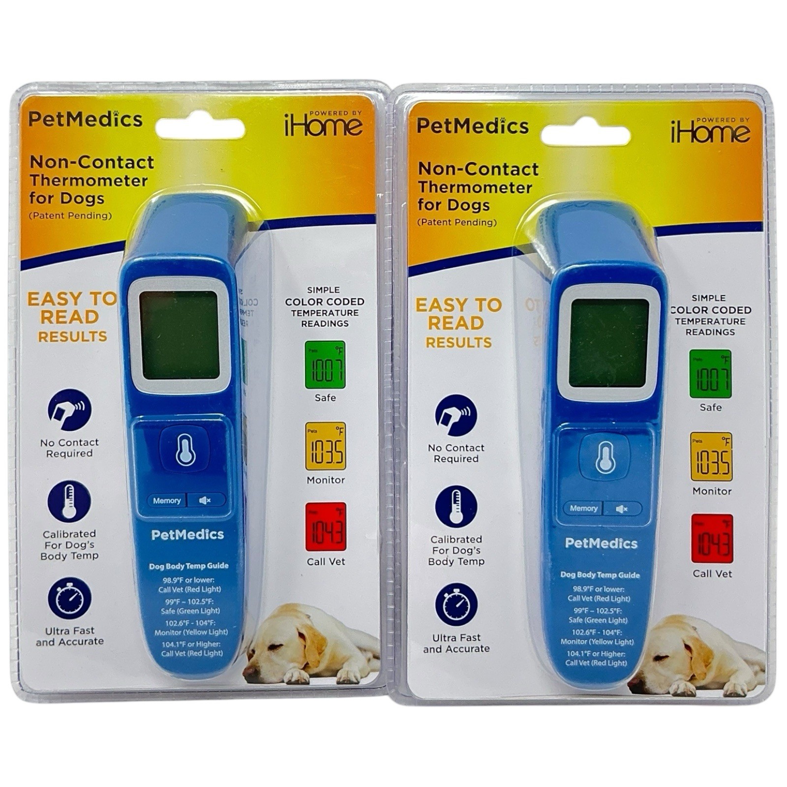 PetMedics Non-Contact Digital Thermometer for Dogs & Puppies Lot of 2