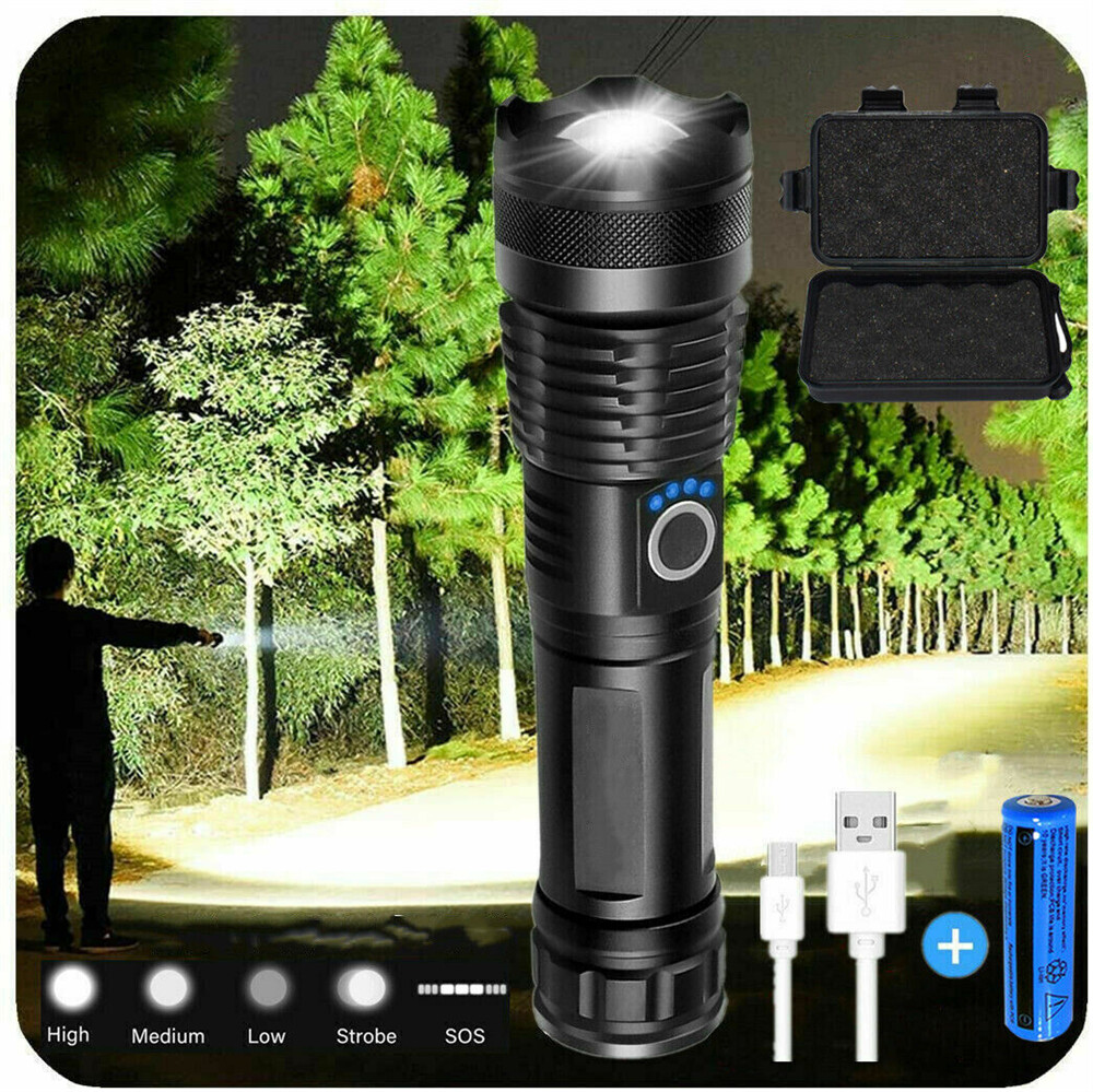 Super Bright 1200000 LM LED Tactical Flashlight Rechargeable Torch Work Light