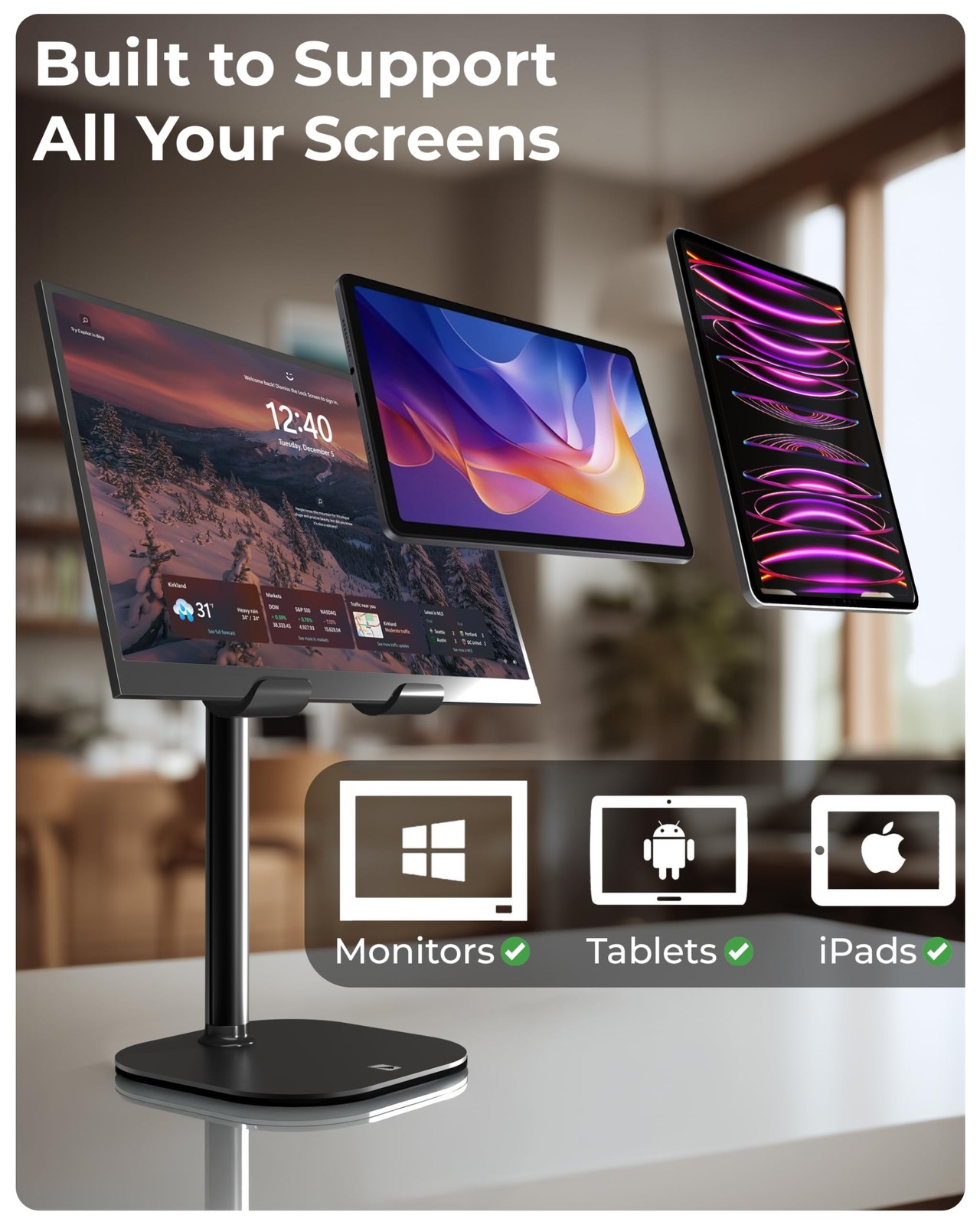 COOPER TabHolder, 7-10" Height Adjustable Tablet Stand, A - Night Black