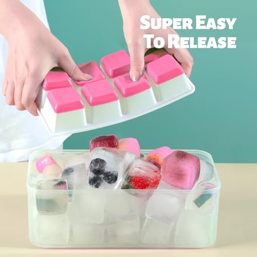 Large Ice Cube Trays with Lid, 2 Pack Stackable Silicone Ice Cube Molds for