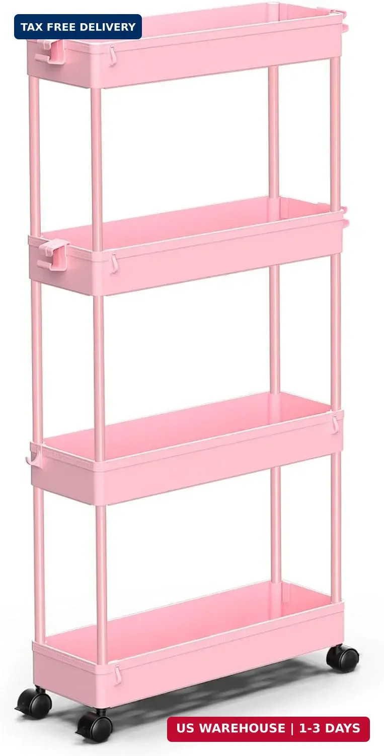 SPACEKEEPER Slim Rolling Storage Cart 4 Tier Bathroom Organizer Utility Cart Mob