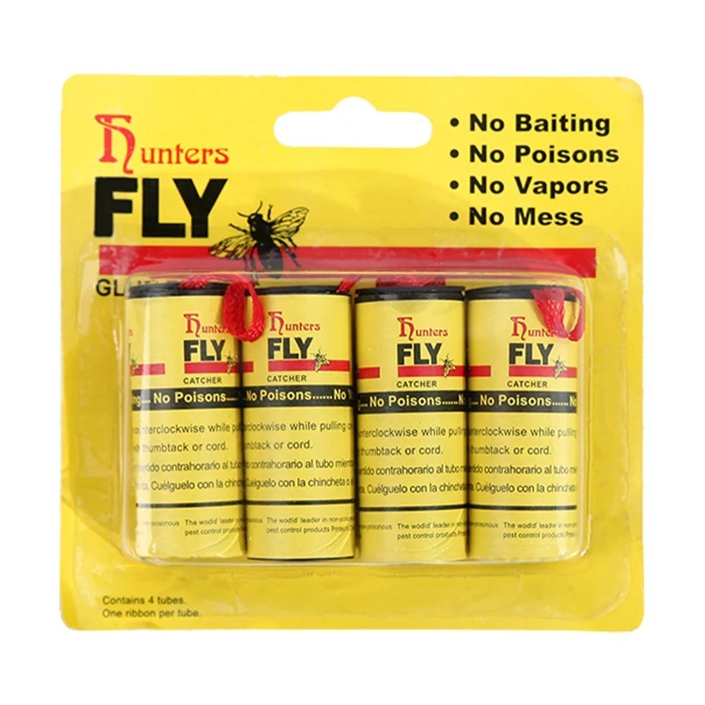 4 Rolls Insect Bug Fly Glue Paper Catcher Sticky Flies Trap Ribbon Tape Strip