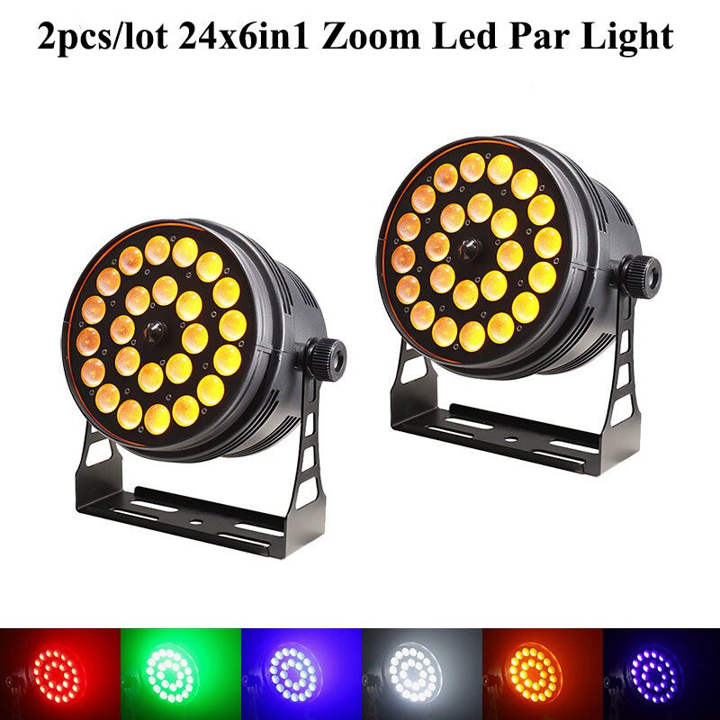 Professional Zoom PAR Can 24X6in1 RGBWA+UV DMX512 RDM Sound Control Stage DJ 2PC