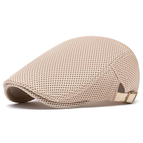Esfoxex Men's Breathable Mesh Hat Summer Newsboy Beret Caps Adjustable Khaki