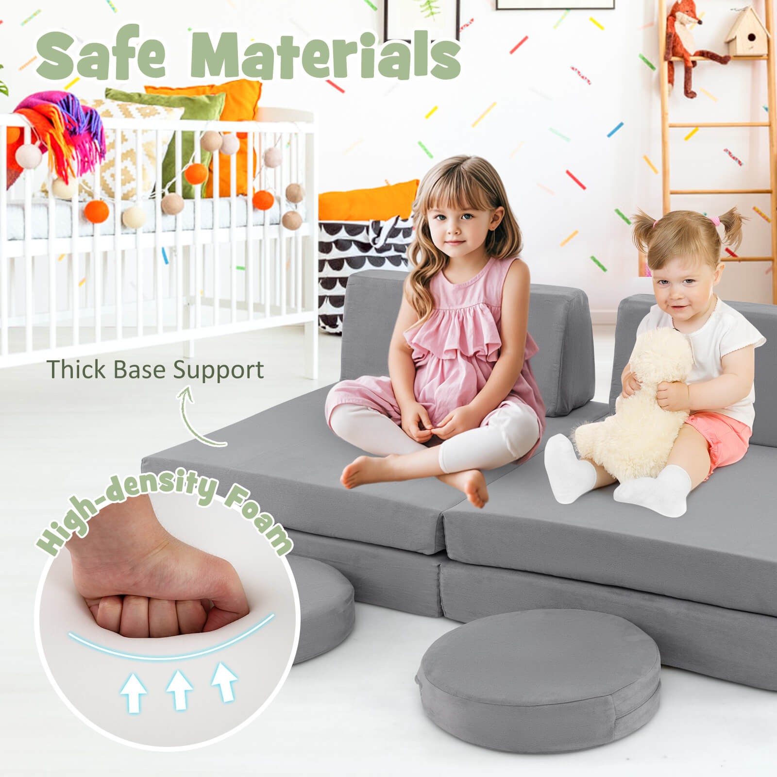 6PCS Modular Kids Foam Play Couch Set w/Washable Covers Sectional Play Sofa