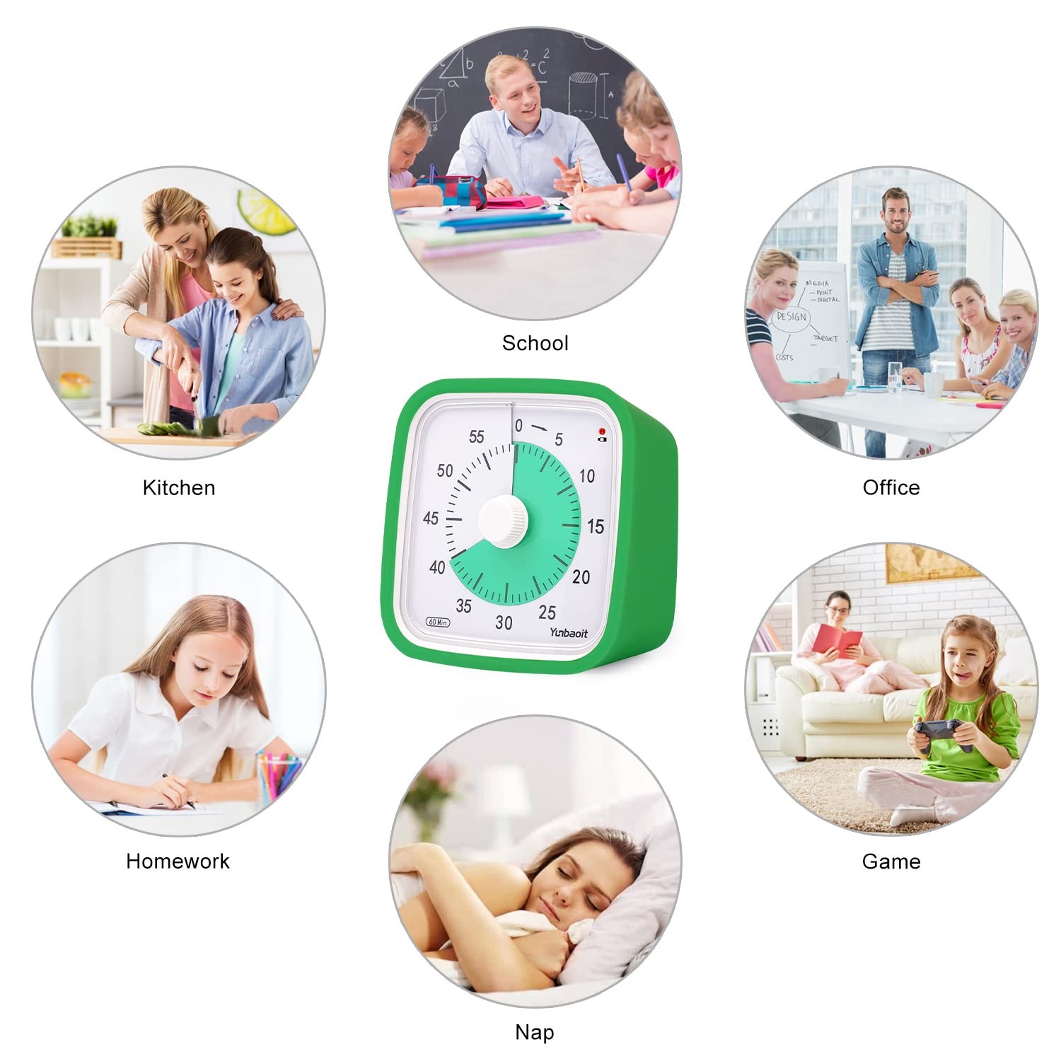 Yunbaoit Visual Timer with Protective Case, 60 Minute Silent Dark Green