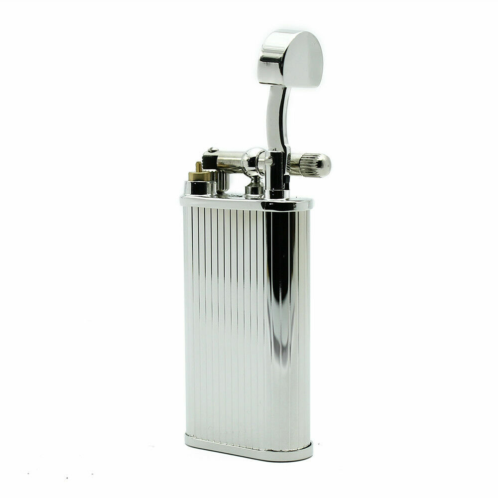 New Peterson Of Dublin Pipe Lighter Butane Gas Flint Silver Chrome Stripe