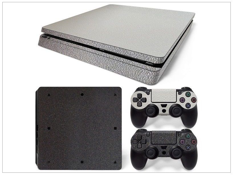 Sony PS4 Slim Console and Controller Skins / Decal -- Textured Grey (S-L12)