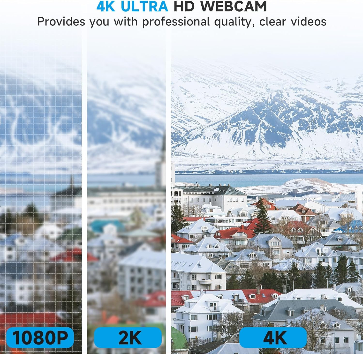 White 4K Webcam for PC with Microphone, Computer Camera with Noise