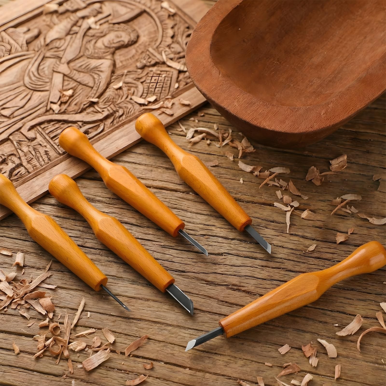 5 PCS Linocut Carving Tools Set Triangular Linoleum Wood Knife Slanted