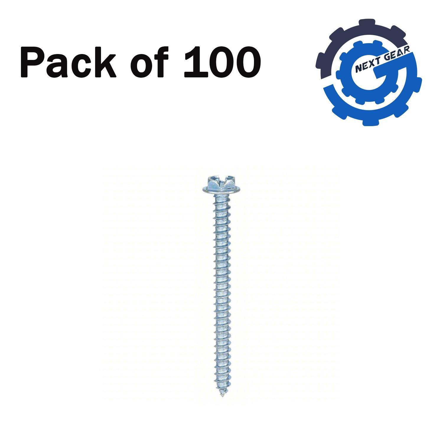 Pack of 100 2" Sheet Metal Screws #8 Steel Zinc-Plated Slotted Hex Washer 1MB69