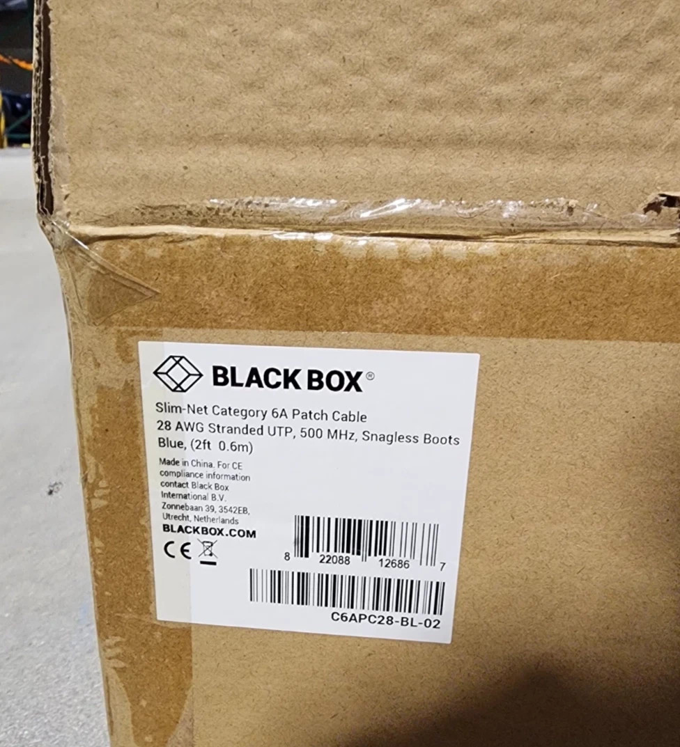 100 Pack 2ft Black Box Slim-Net Cat 6A Patch Cable 28AWG UTP Snagless