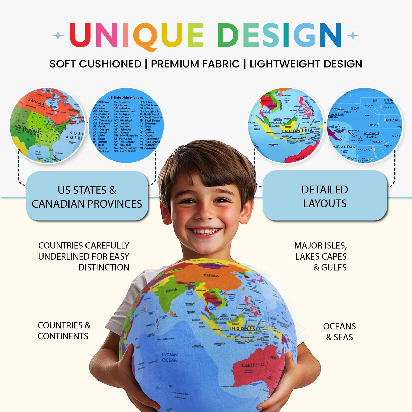 OneZa 12” Soft World Globe for Kids | Fun & Educational, Playfully Colored wi...