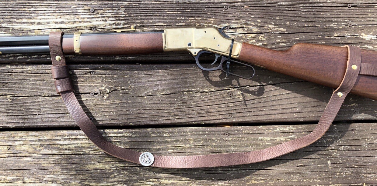 1” Wide NO DRILL Rifle Sling For Henry Rifles. Brown Brass Hardware