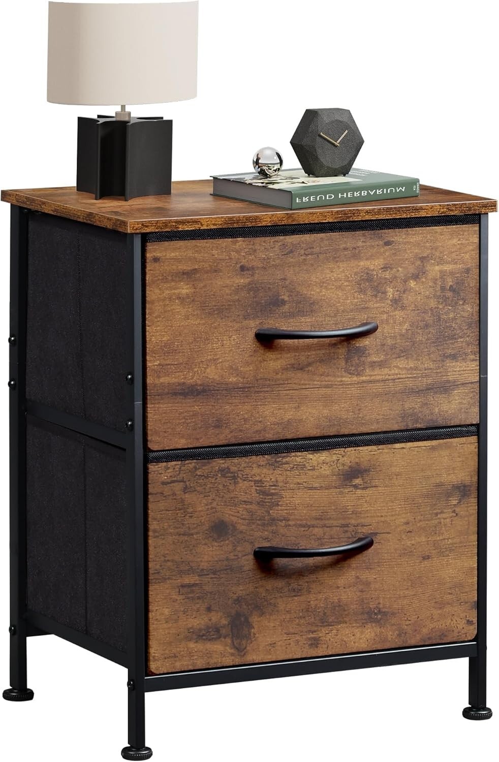 2 Cajones Noche Mesita con Tela Contenedores y Madera tapa Muebles de cabecera