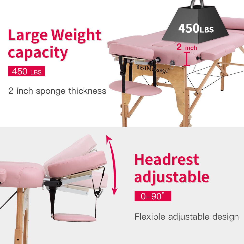 Portable Massage Table 2 Folding 73" Height Adjustable Half Bolsters Sheets