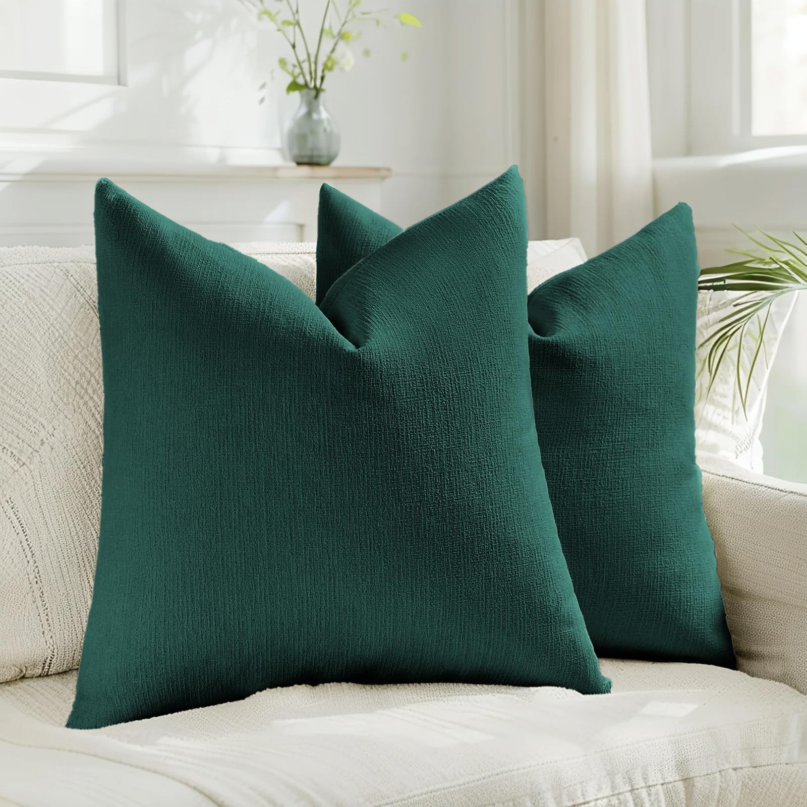 HAUSSY Teal Throw Pillow Covers 16x16 Inch Set of 2,Boho Decorative Faux Line...