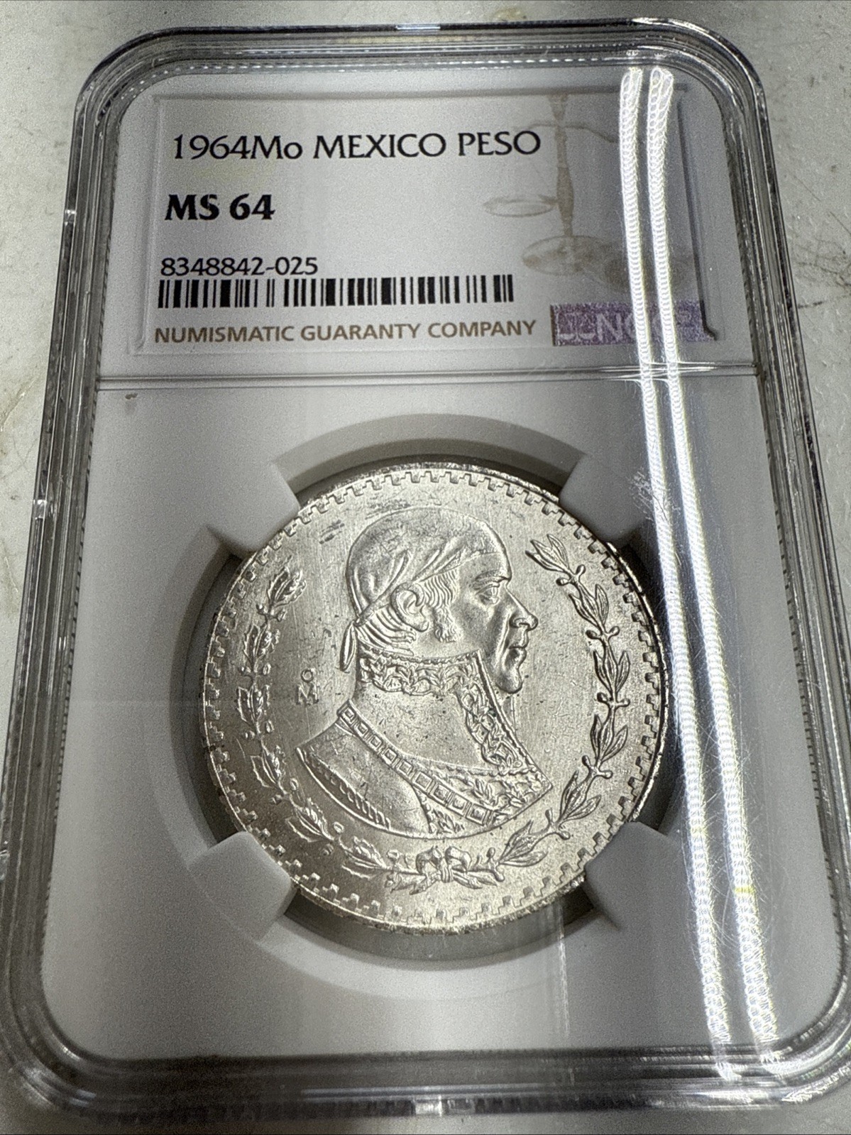 1964Mo Mexico Peso MS 64 Graded Coin