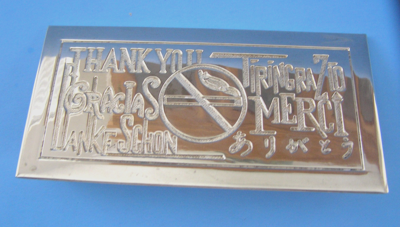 The Sheffield Silver Co. Italy Hotel Desk Sign Engraved in Multiple Languages