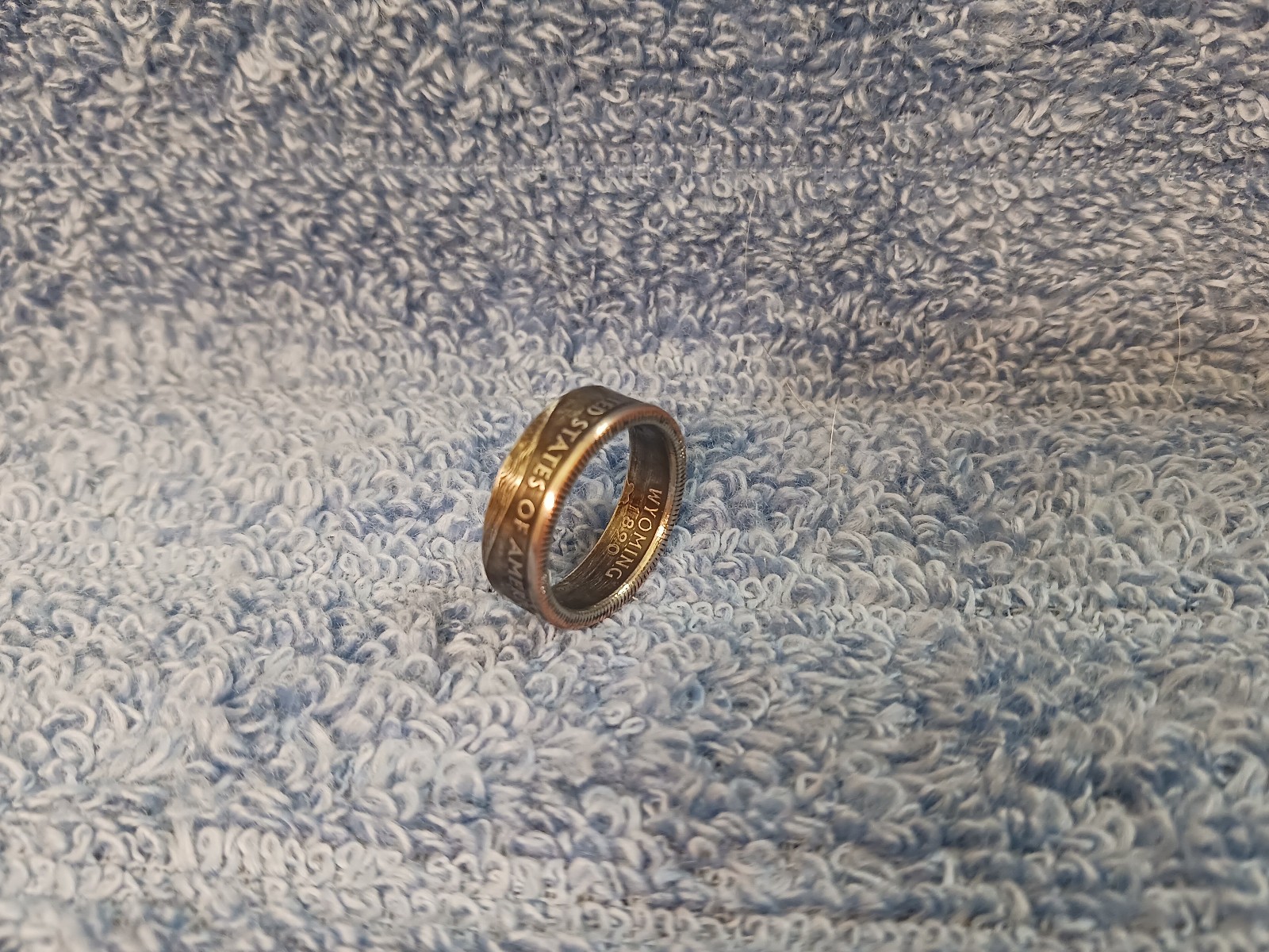 Wyoming Handcrafted Washington Quarters coin ring, size 6 -1/2 (200) Rev.