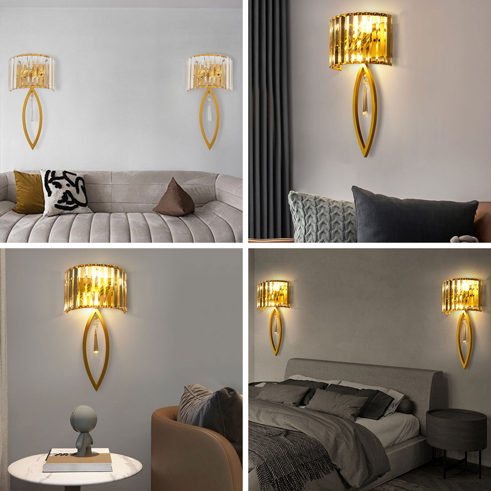Crystal Wall Lamp, Lamp Living Room Bedside Corridor Wall Lamp, Retro Gold, 110V